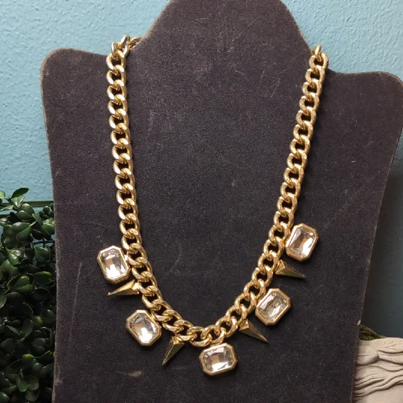 Gold and Silver Necklace with Crystal Pendants - Picture 1 of 7